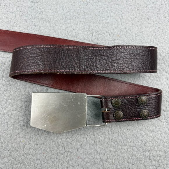 Jon Wye Belt Buckle Mens 38 Brown Full Grain Leather Snap Button 34-42